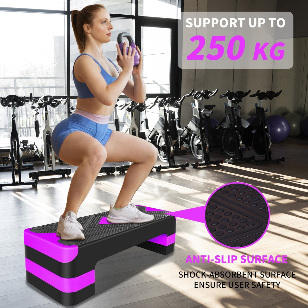 Aerobic Exercise Step Platform 27" with Adjustable Height Risers - Purple