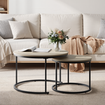 Nesting Coffee Table Set, Two-Piece Round 70cm Diameter with Metal Frame, Oak Wood Veneer