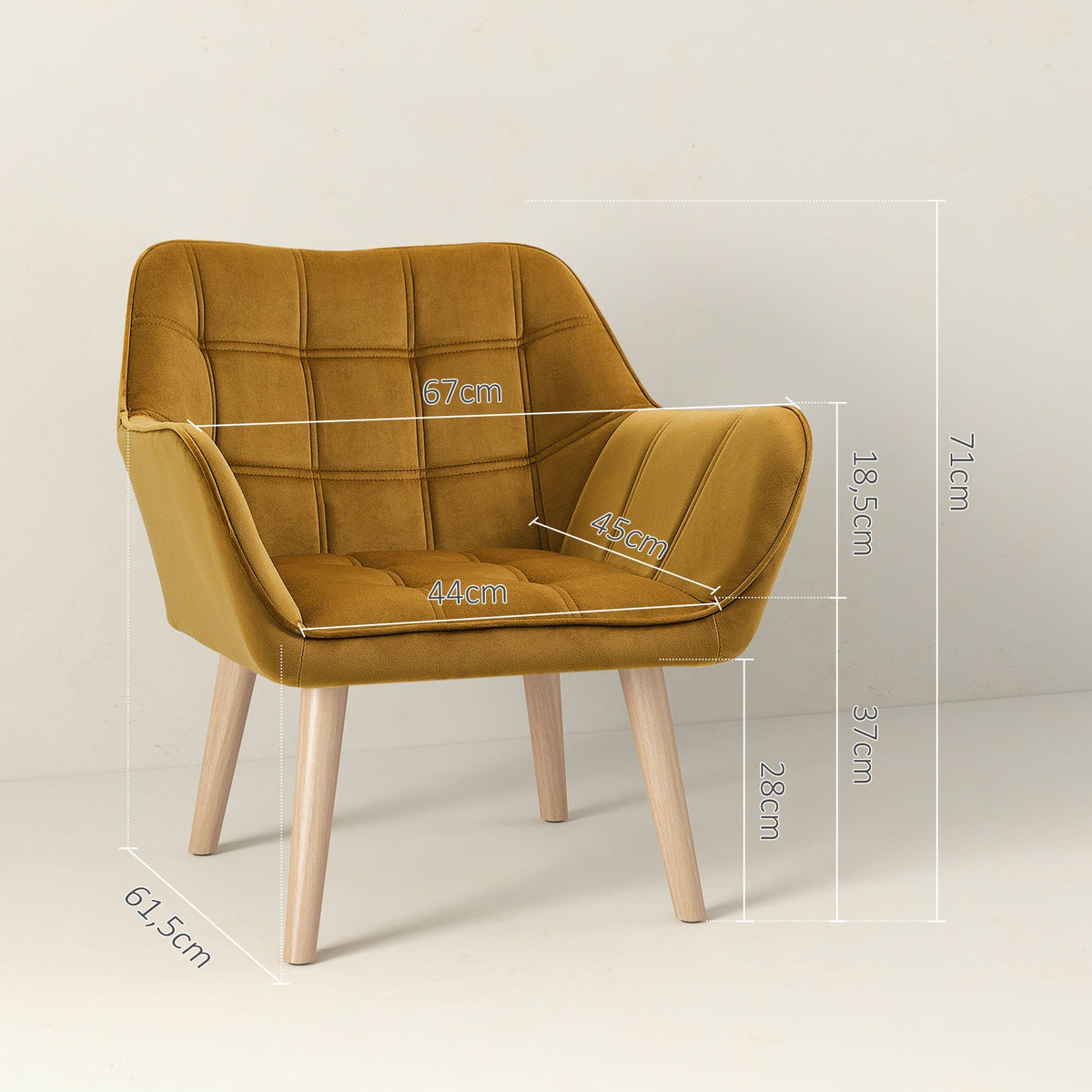 Wingback Recliner Chair, Scandinavian Style Raised Legs, Yellow Velvety Polyester