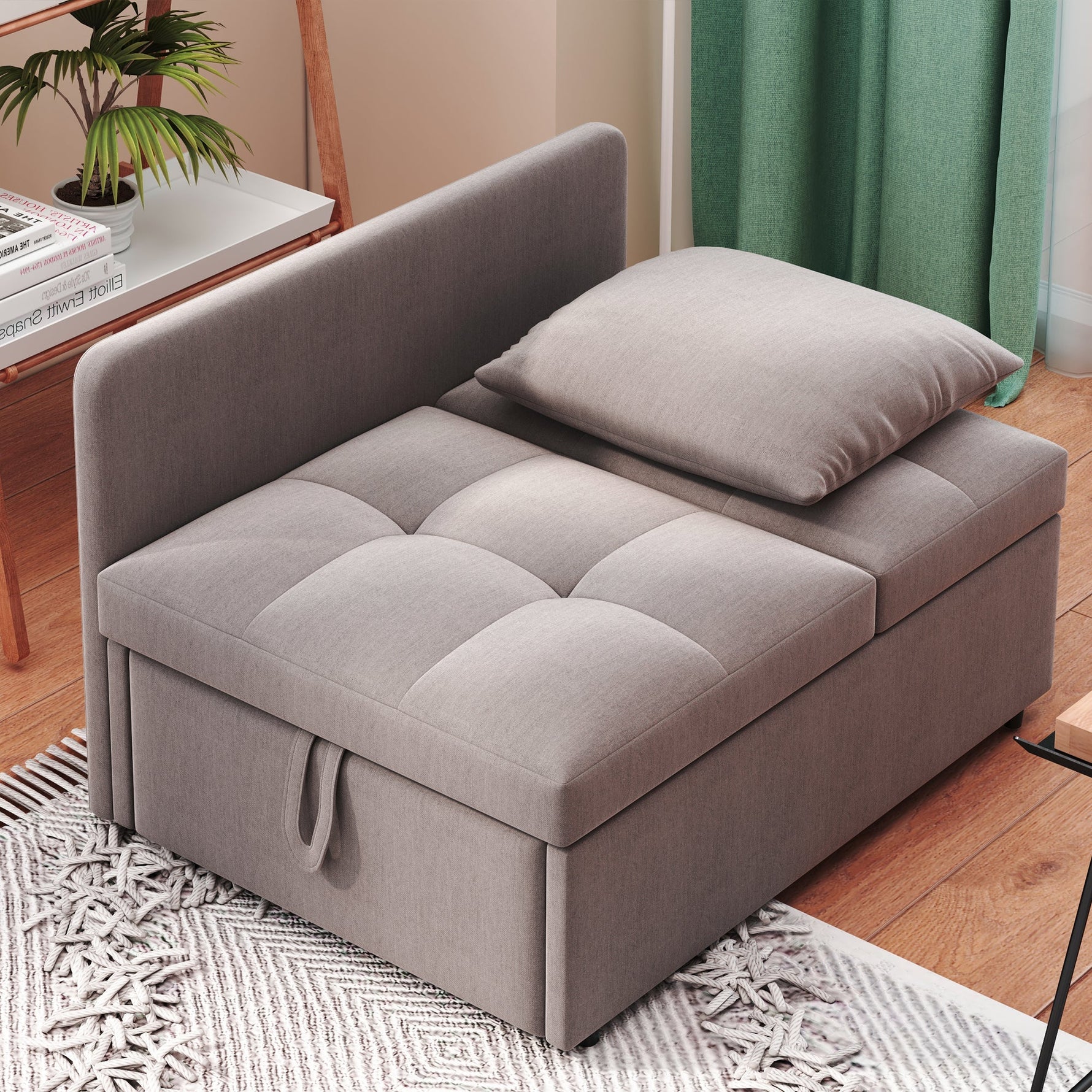Upholstered Sofa Bed 3-in-1 Multifunctional Adjustable Daybed, Linen Fabric