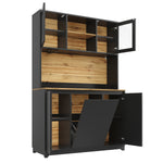 Tall Kitchen Sideboards with LED Lighting and Acrylic Doors, Black