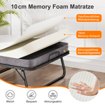 Folding Bed 90x190cm 10cm Memory Foam Mattress, Wheels, Black