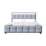 Upholstered Bed with LED Lights, Slatted Frame, Hydraulic, Dutch Velvet Fabric, Grey