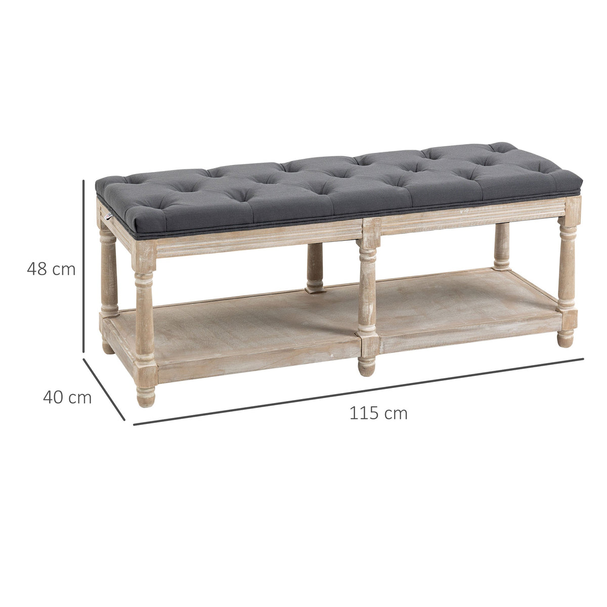 Shoe Bench with Storage, Upholstered, Wooden Legs, Grey Linen