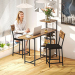 Bar Table with Stool Set, 3-Piece Folding Kitchen Table with Wine Rack, Steel Frame, Brown