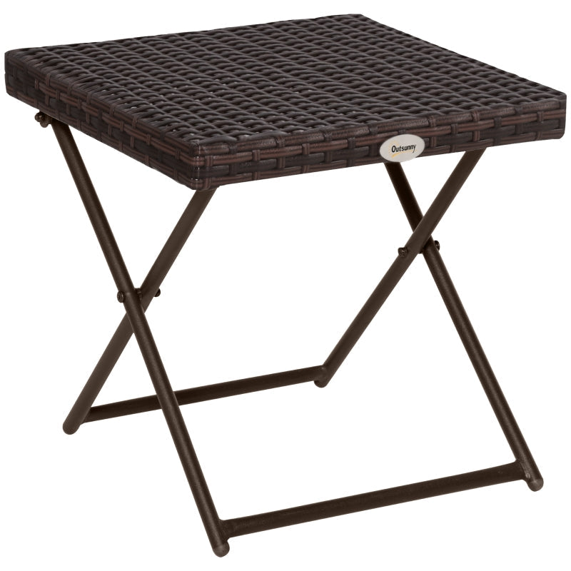 Garden Table Side Table, Foldable 40x40x40 cm, Polyrattan Metal Brown
