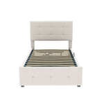 Upholstered Children's Bed 90x200cm, Hydraulic Storage, Adjustable Headboard, Velvet Beige