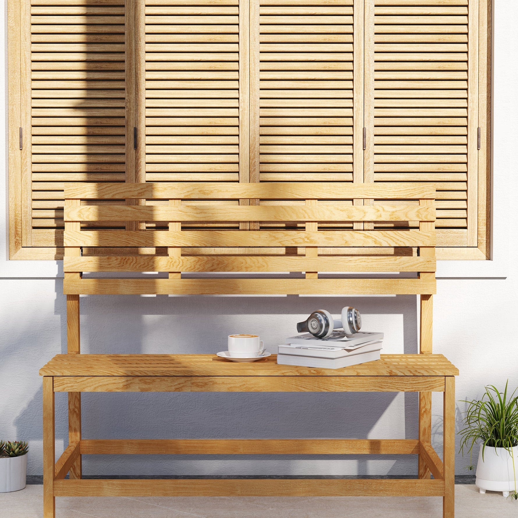 2-seater Garden Bench, Weatherproof Convertible, Teak Wood
