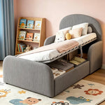 Children's Upholstered Bed 90x200 Hydraulic Storage, Grey Velvet