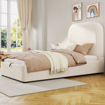 Upholstered Bed Single/Children's 90x200cm Hydraulic Storage with Padded Headboard, Velvet Beige