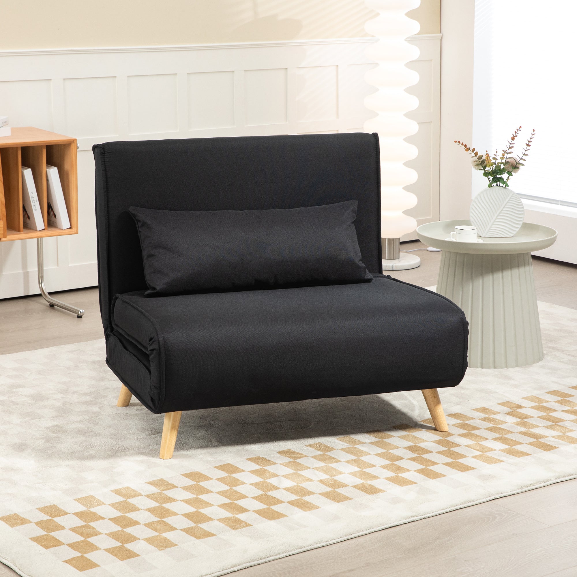 2-in-1 Sleeper Chair Sofa Bed Adjustable Backrest Linen Look