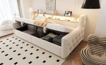 Upholstered Sofa Bed with Hydraulic Storage, LED Lighting and Charging Station, 90x200cm, Beige Velvet