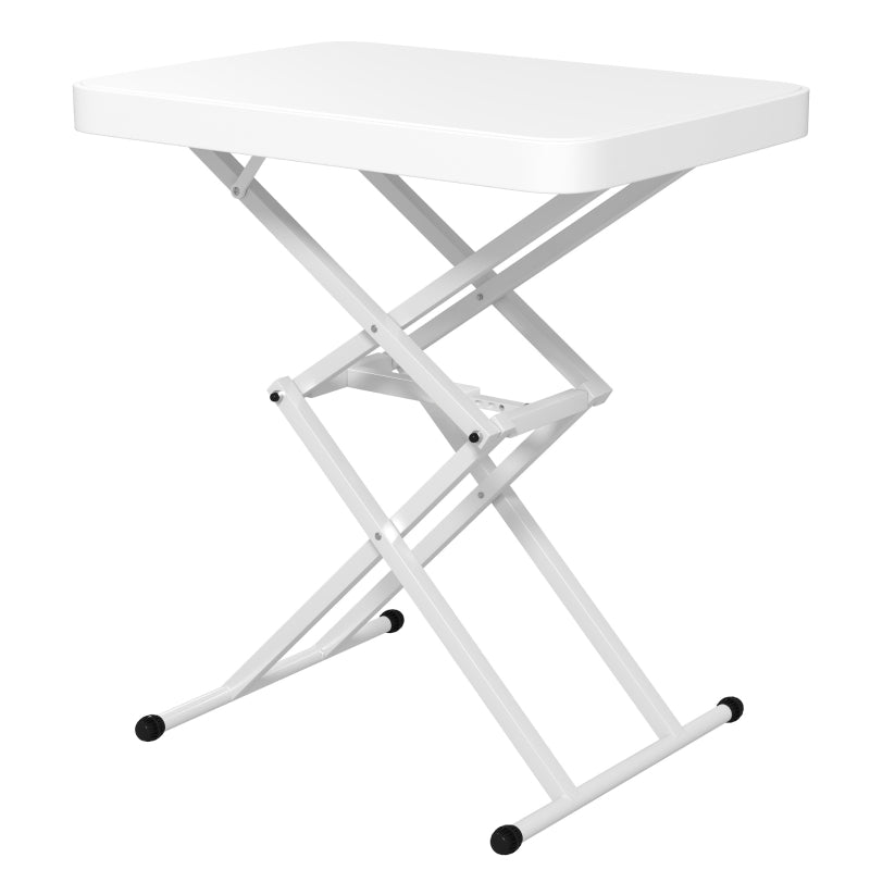Side Table, Height Adjustable, Foldable, Outdoor Indoor, White Plastic