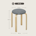 Dining Room Stools, Stackable Round Upholstered, Linen Look Grey