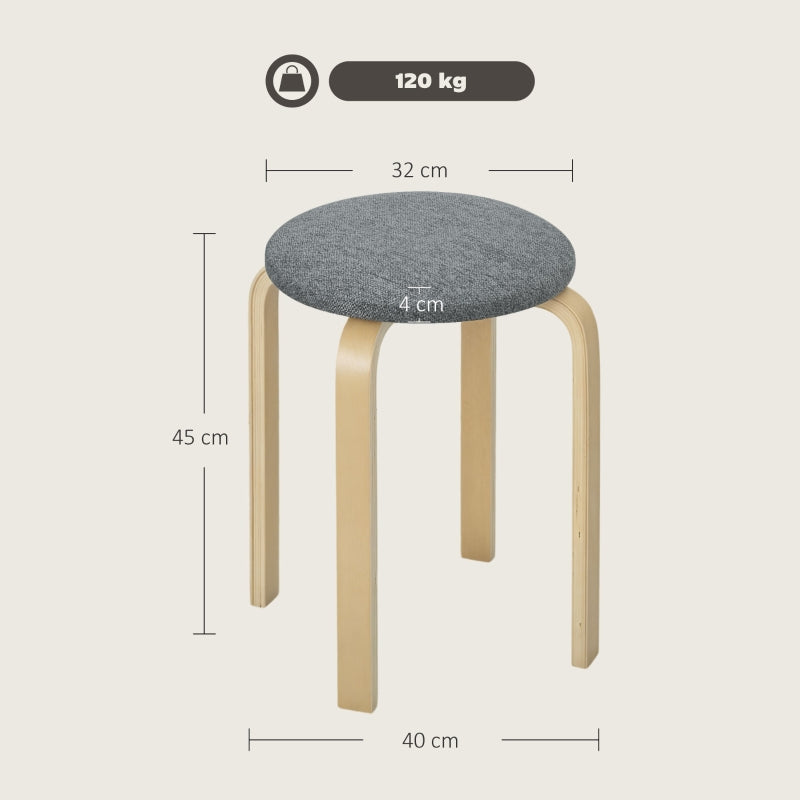 Dining Room Stools, Stackable Round Upholstered, Linen Look Grey