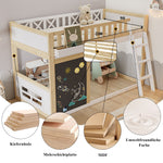 Bunk Bed Chalkboard Storage Safety Railing Pine + MDF White/Natural 90x200cm