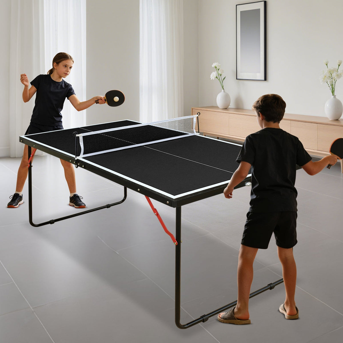 Foldable Table Tennis Table with Net, Paddles and Balls, 4.5FT Portable, Black