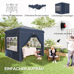 Pavilion Pop-up Folding 2.5x2.5m Water-Repellent UV 50+ with 4 Side Panels, Dark Blue