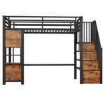 Loft Bed 90x200cm with Storage Ladder & Railing, Black Iron