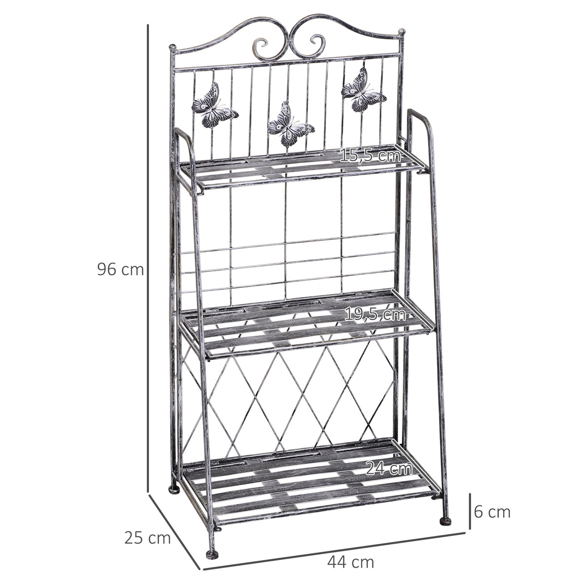 Metal Plant Stand, 3 Tiers Flower Ladder 44x25x96cm, Silver Grey