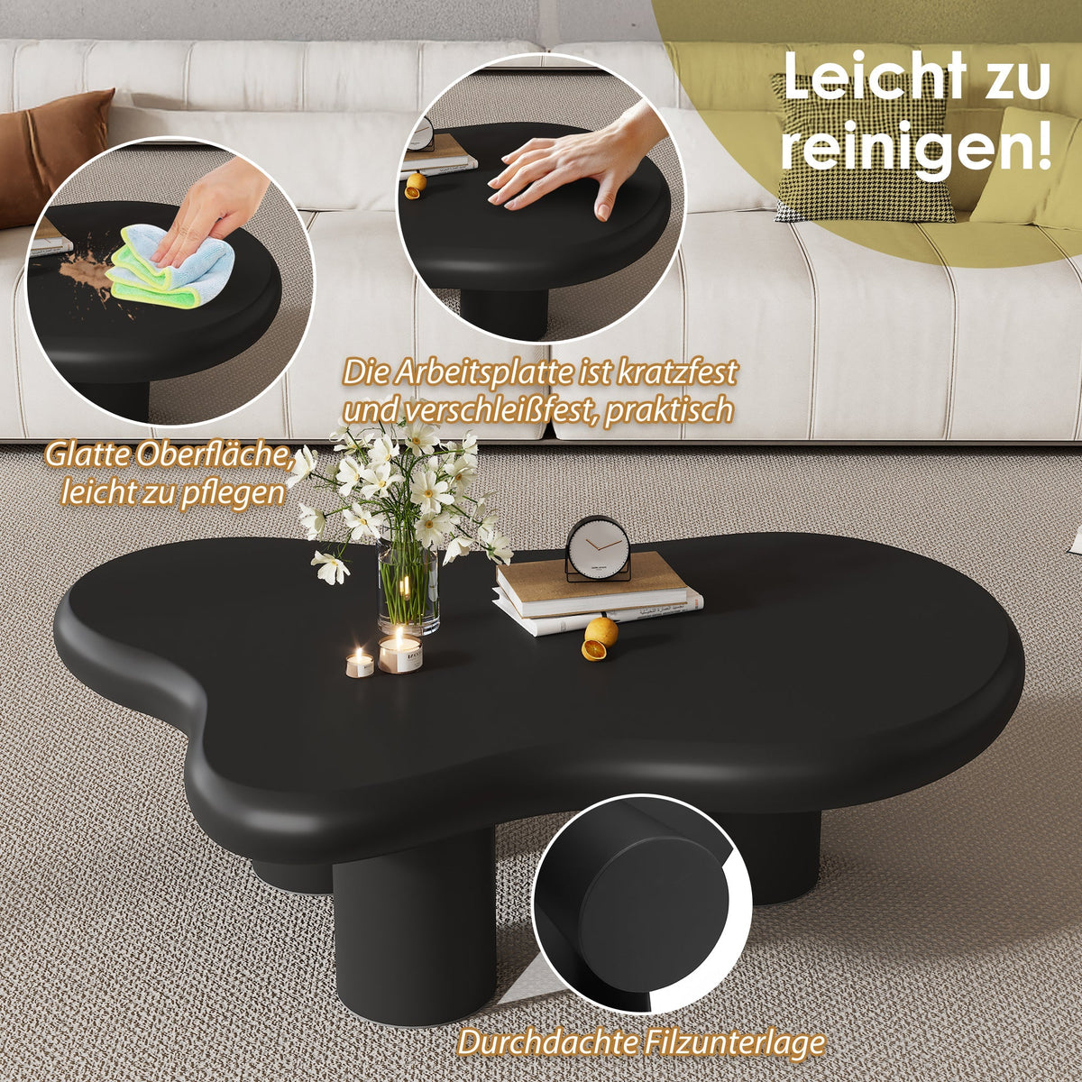 Coffee Table Irregular Cloud-Shaped 97x67x32cm - Lacquered MDF
