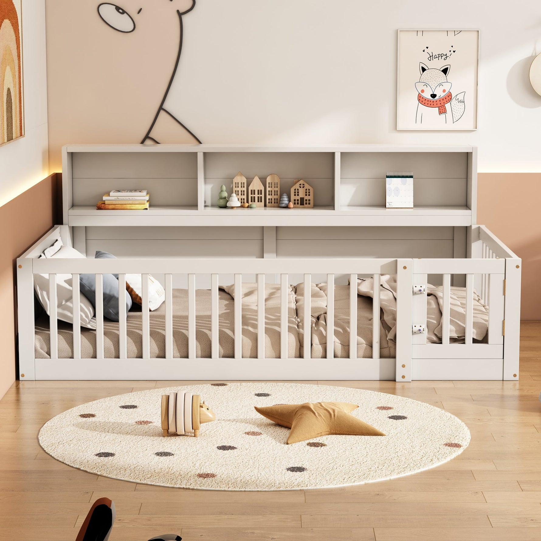 Daybed Sofa Bed 90x200cm Storage Compartment Railing - Pine Wood White