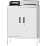 Lockable Steel Cabinet 2 Doors Adjustable Shelves - White