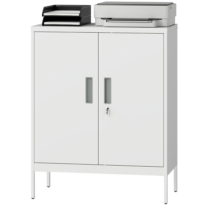Lockable Steel Cabinet 2 Doors Adjustable Shelves - White