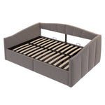 Upholstered Sofa Bed, 140x200cm, Hydraulic Support, Slatted Frame, Armrests, Velvet Fabric, Grey