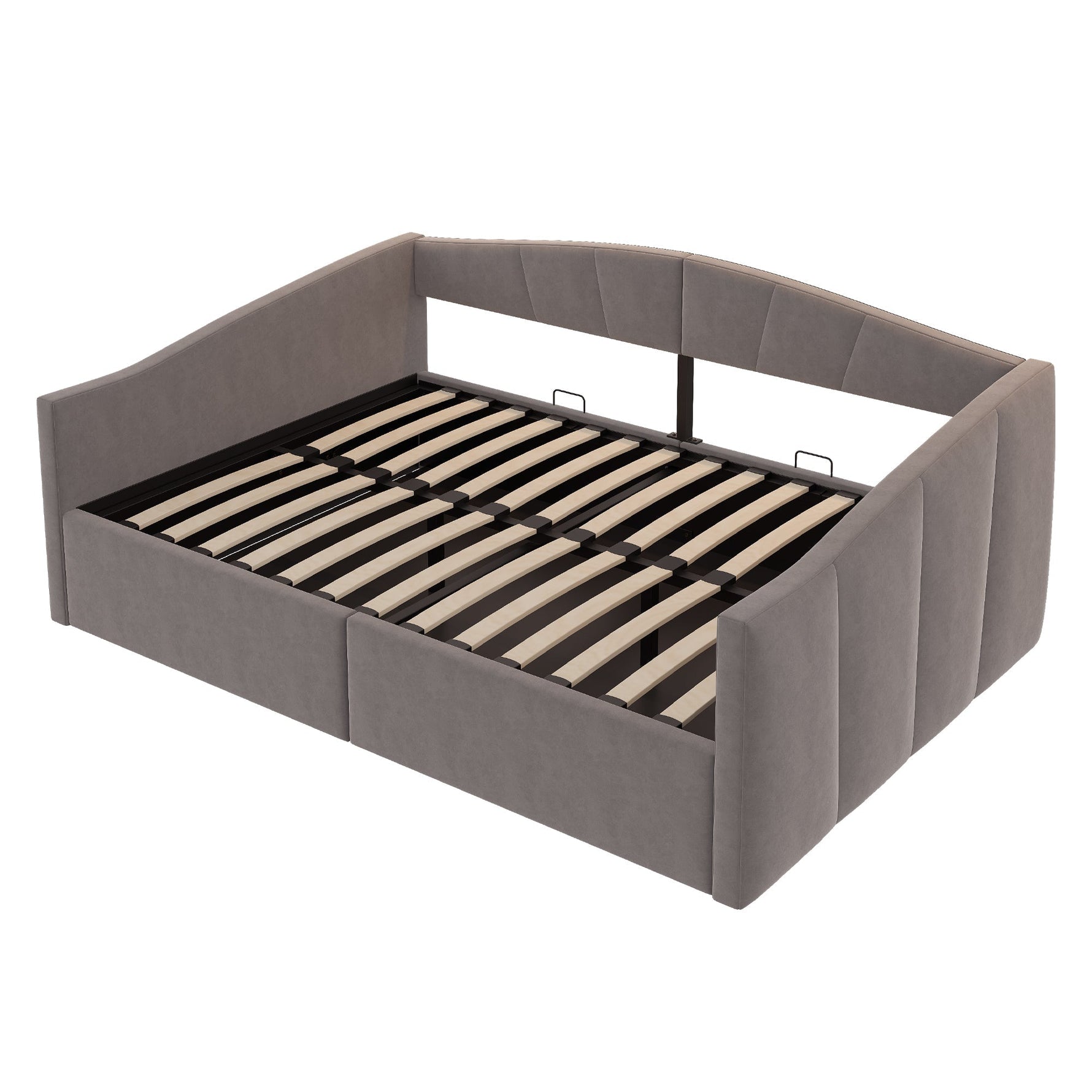 Upholstered Sofa Bed, 140x200cm, Hydraulic Support, Slatted Frame, Armrests, Velvet Fabric, Grey