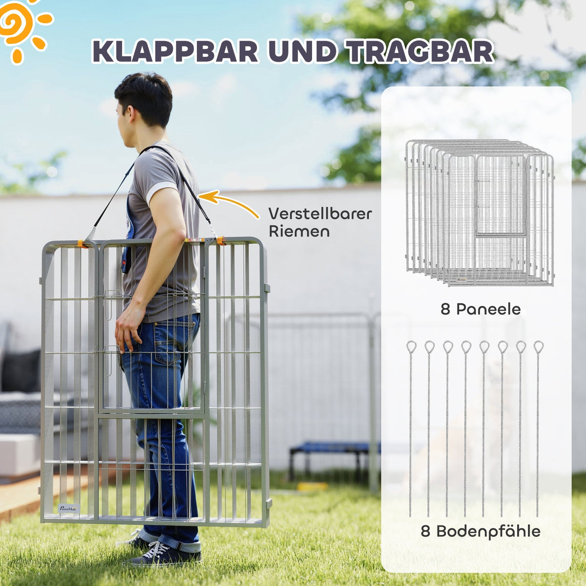 Puppy Playpen 8-Piece 100cm High Outdoor Run Steel Silver