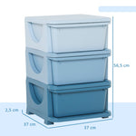 Kids' Storage Boxes, 3 Drawers, Rounded Edges, Blue