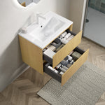 Wall-mounted Bathroom Vanity Unit with Ceramic Sink and 2 Drawers, Collora Wood Grain