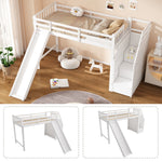 Children's Bunk Bed 90x200cm with Slide & Storage Ladder, White