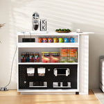 Bar Table Extendable 360° Rotating Sideboard LED Storage Sockets White