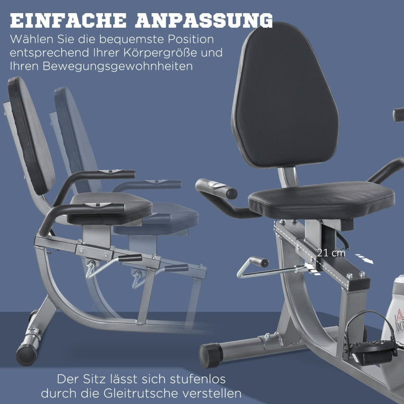 Recumbent Exercise Bike with LCD Display, 8 Magnetic Resistance Levels and Heart Rate Sensors, Black
