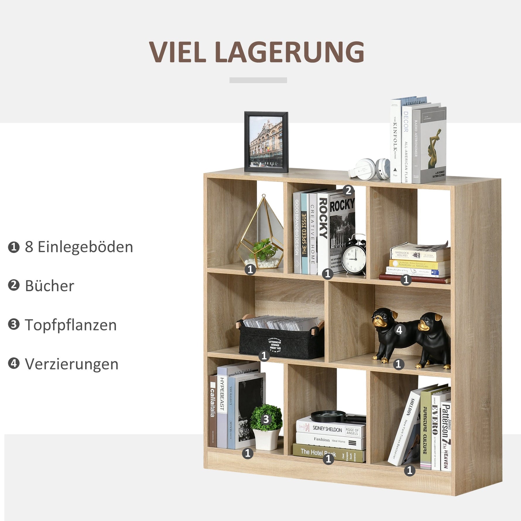 Bookcase 3-Tier Storage Shelf Natural