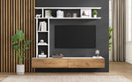 TV Wall Unit Set, Media Wall Display Cabinets Freestanding & Wall-Mounted for up to 80" TV, White + Wood Color