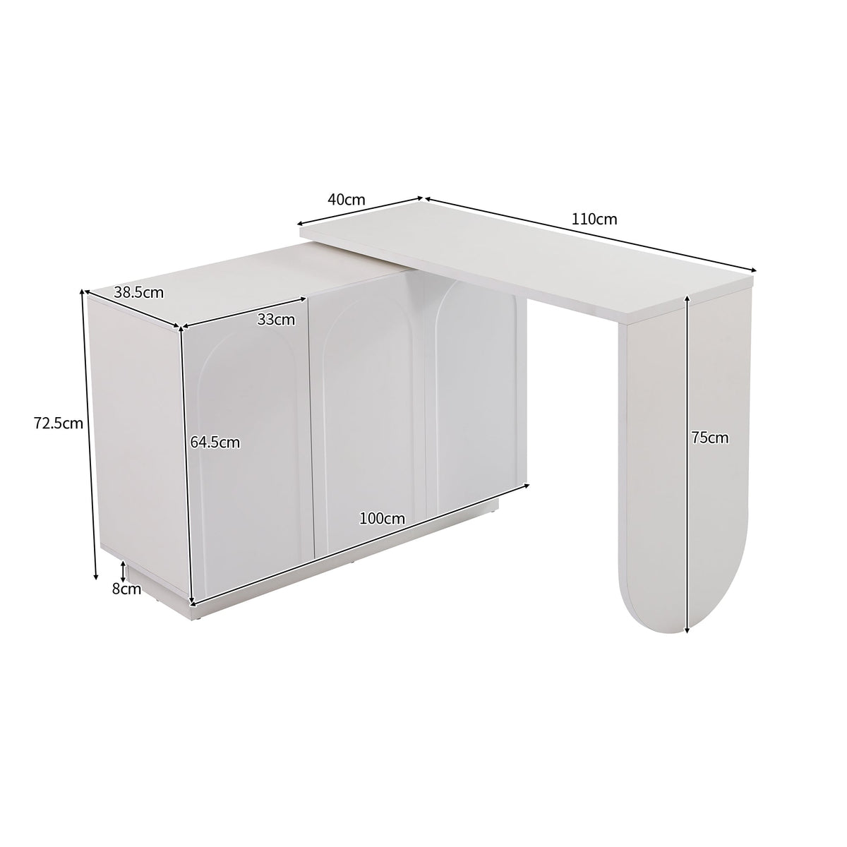 Desk, Rotating L-Shaped Corner Computer/Dressing Table 110 cm, White