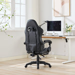 Gaming Chair Ergonomic Racing High-Back Swivel Adjustable Footrest Headrest Lumbar Support Leather Black