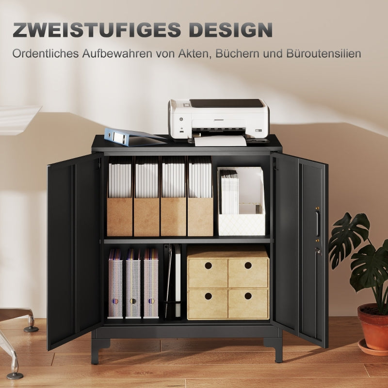 Metal Office Cabinet, Lockable 2-Tier Design, Black