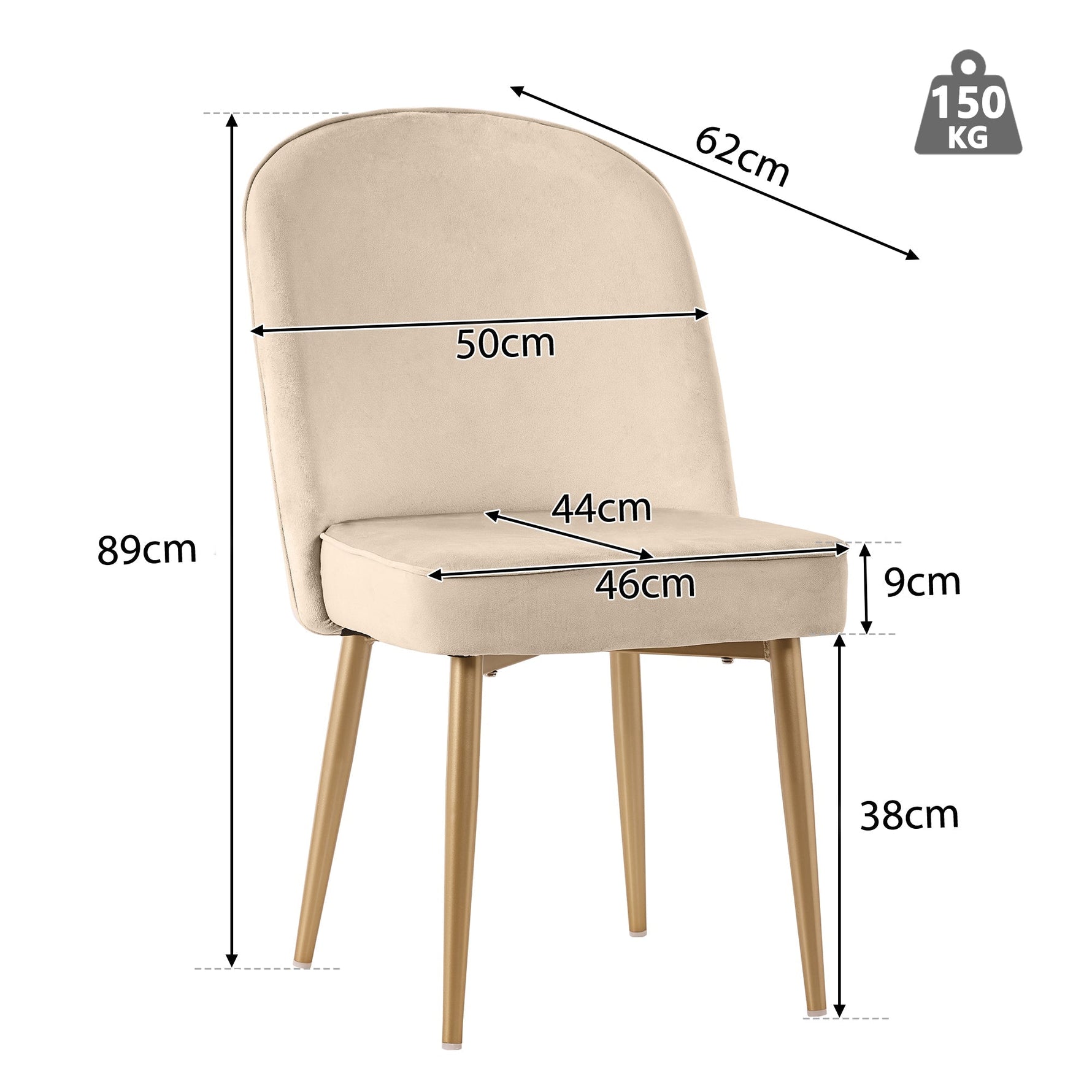 6 Dining Chairs Modern Gold Metal Legs Beige Velvet
