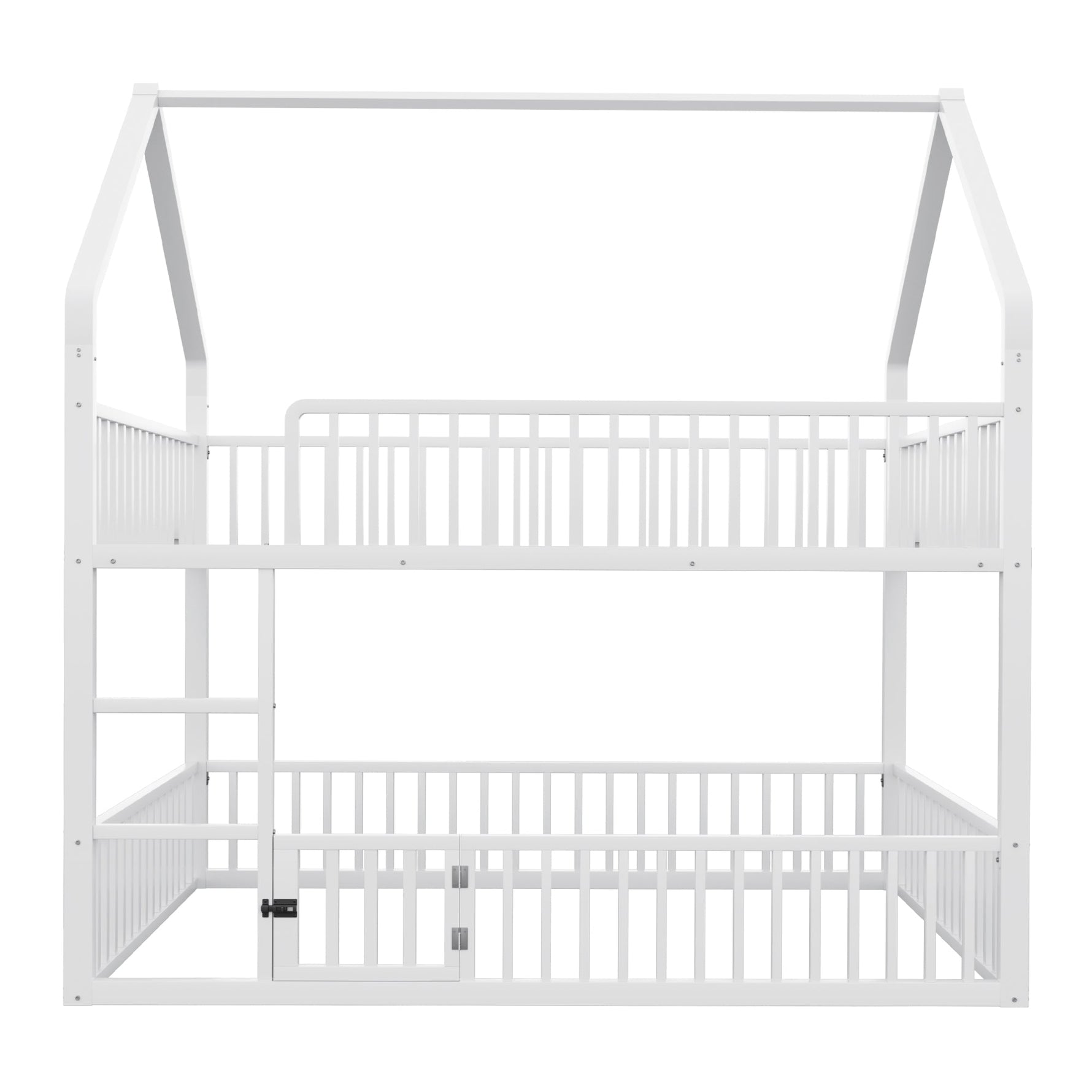 Children's Bunk Bed 140*200, Double Bed with Stairs & Loft Design, White Metal