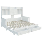 Extendable Wooden Sofa Bed with Storage Drawers & LED - White