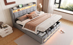 Upholstered Bed 160x200cm LED USB Hydraulic Storage Light Grey Linen Fabric