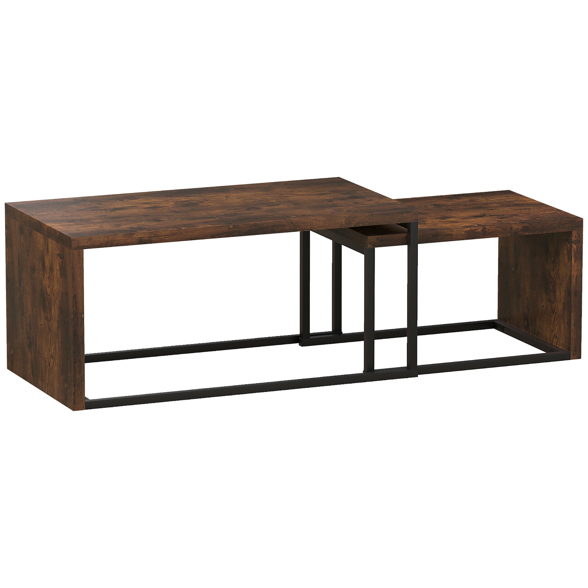 Coffee Tables, Nesting Multifunctional Various Shapes, Black and Brown Metal