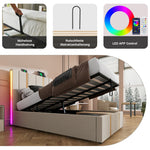 Upholstered Bed, USB-C LED Single with Storage, Beige Linen