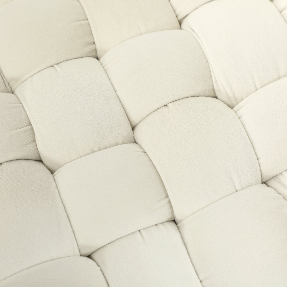 Footstool with Padded Seat, Metal Legs, Cream White Velvet