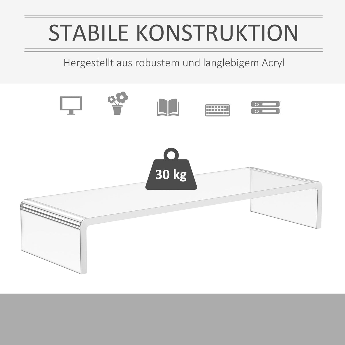Ergonomic Monitor Stand for Laptop, Computer, Notebook, Transparent Acrylic