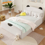 Platform Bed 140x200 with Bear Headboard & Cushions - White Linen